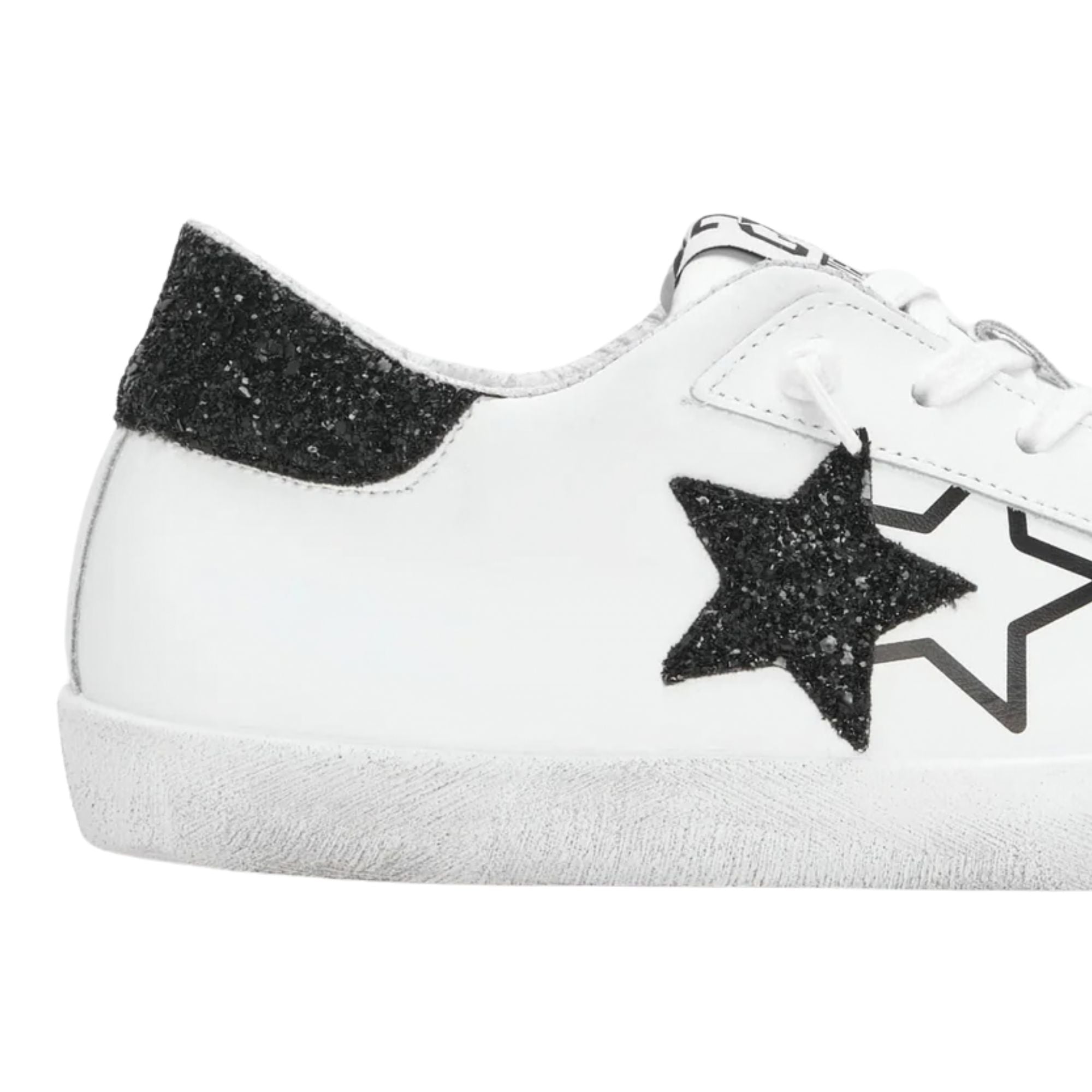 2Star Scarpe Sneakers Made in Italy artigianali PRIME STAR Pelle donna Bianco glitter nero D4898
