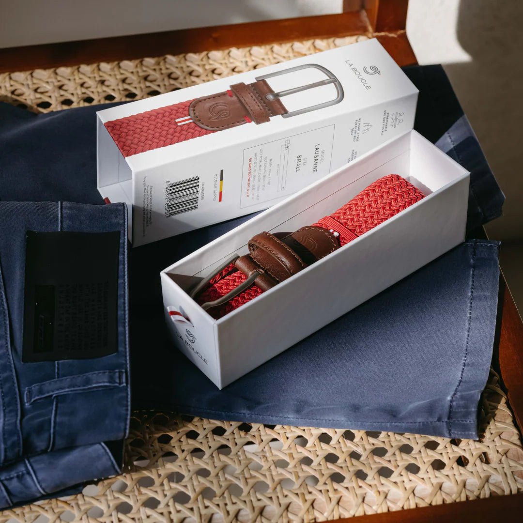 La Boucle cintura intrecciata con fibbia in metallo premium box regalo Losanna rosso