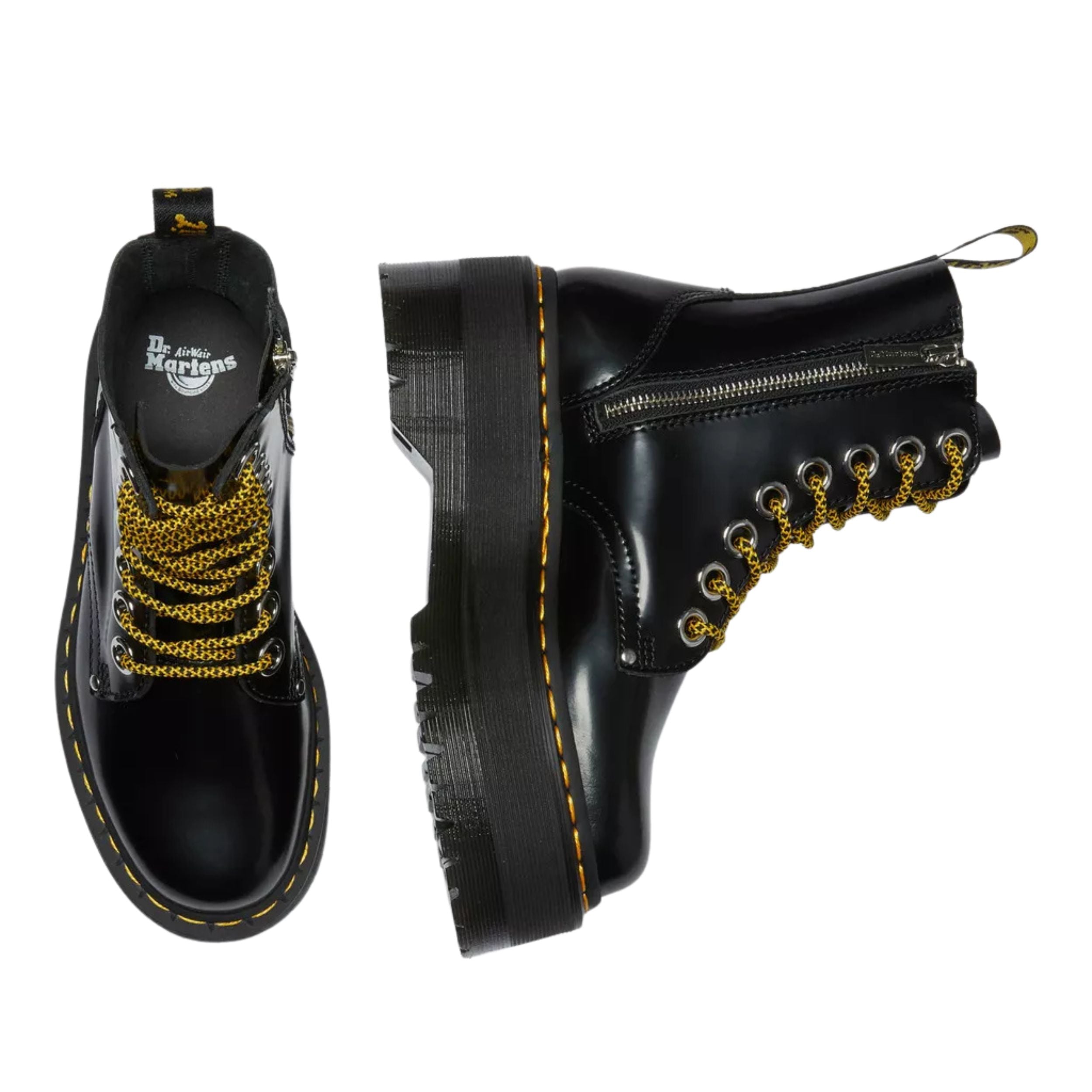 Dr. Martens Stivale con Platform Jadon Max Black Buttero in Pelle Nero Donna