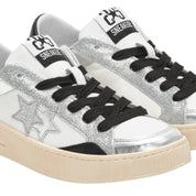 2Star Scarpe Sneakers Made in Italy artigianali Enjoy Star Pelle donna Bianco argento nero