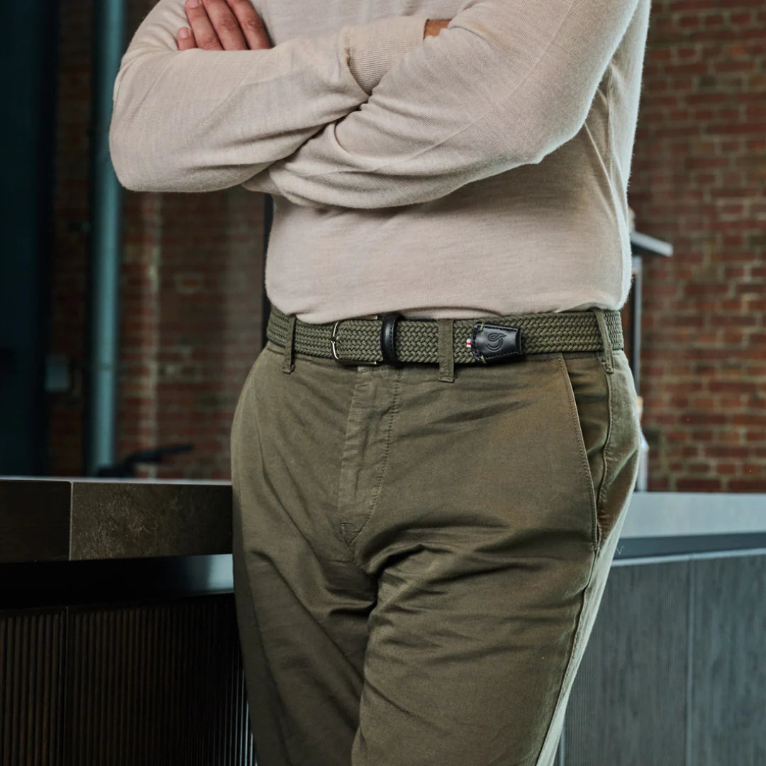 La Boucle cintura intrecciata con fibbia in metallo premium box regalo Cambridge verde militare