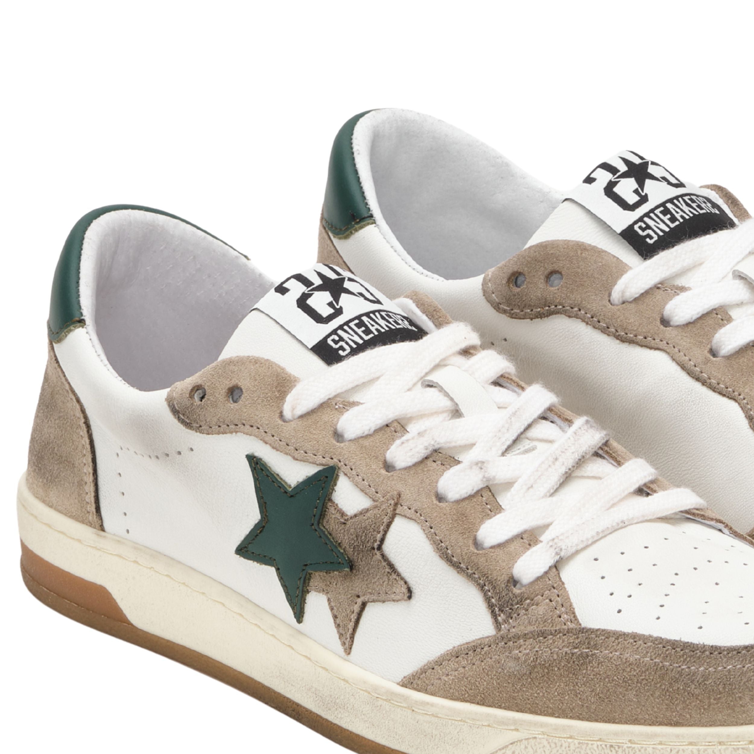 2Star Scarpe Sneakers Made in Italy artigianali Week Star Pelle Bianco Taupe Verde Uomo
