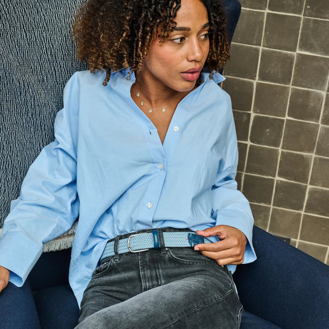 La Boucle cintura intrecciata con fibbia in metallo premium box regalo Portofino azzurro