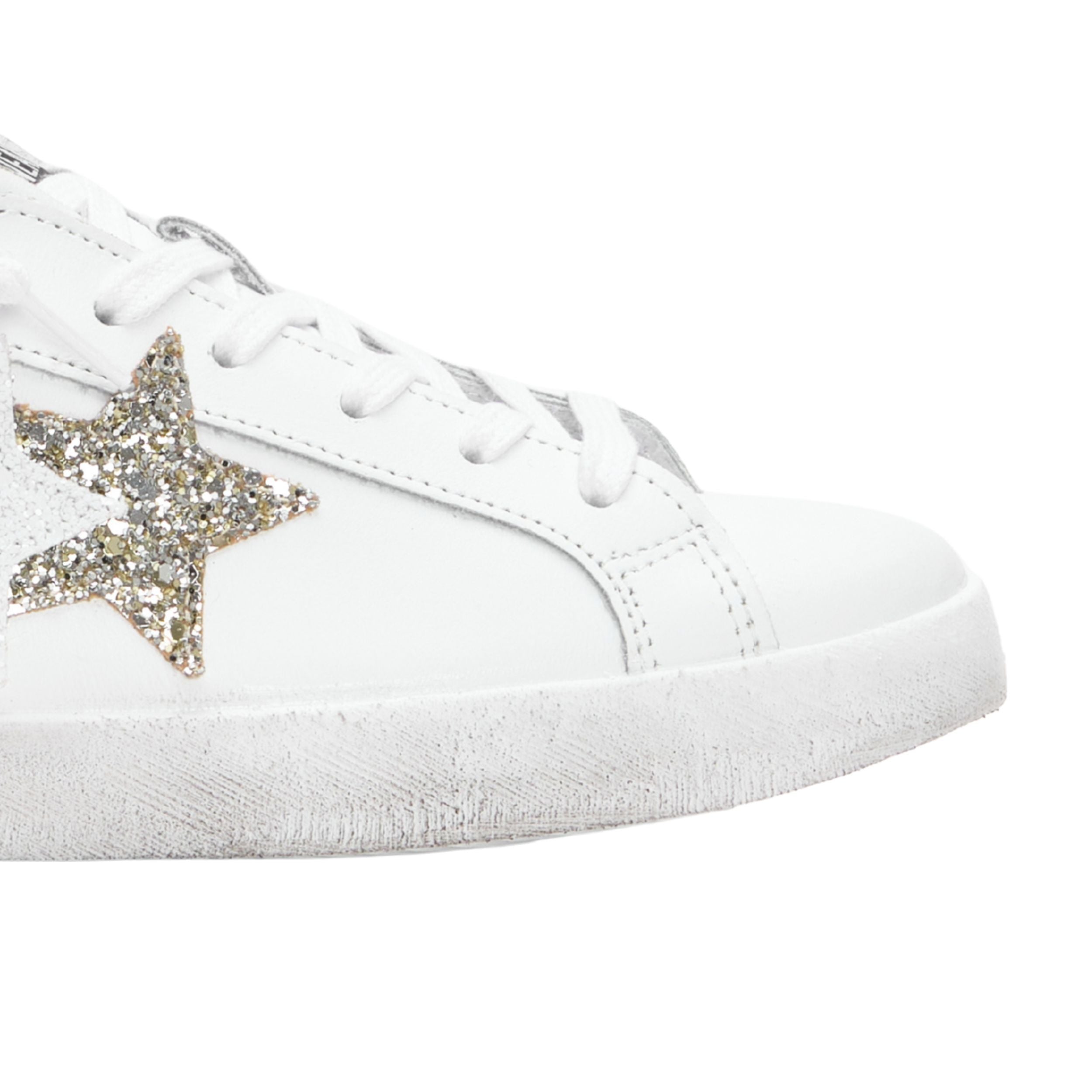 2Star Scarpe Sneakers Made in Italy artigianali PRIME STAR Pelle donna Bianco argento
