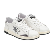 2Star Scarpe Sneakers Made in Italy artigianali Now Star Pelle Argento Bianco 4813