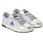 2Star Scarpe Sneakers Made in Italy artigianali WEEK STAR Pelle donna Azzurro Argento D5037