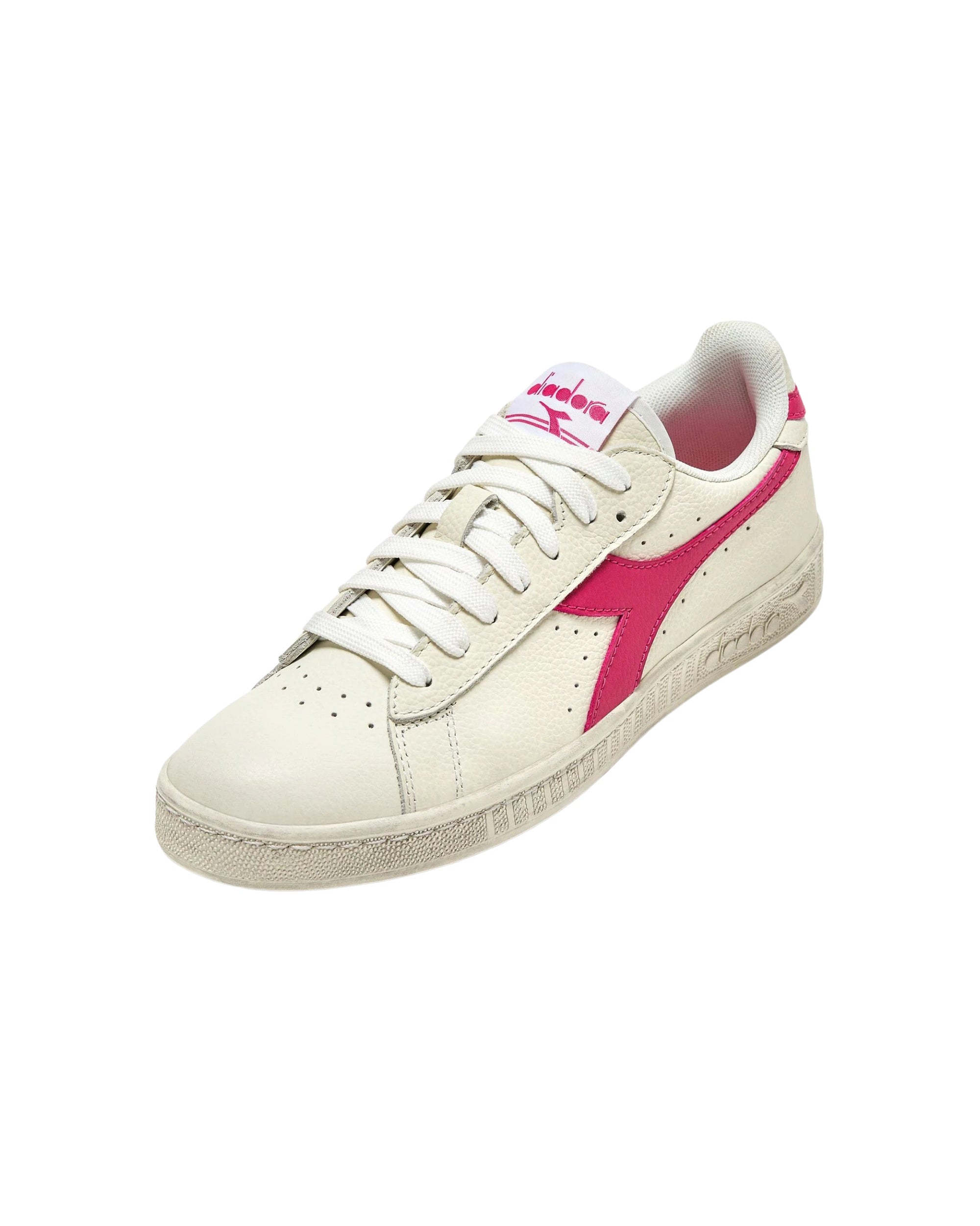 Diadora Sneakers Game L Low Waxed tomaia in Pelle Bianco Fucsia Sorbetto
