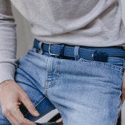 La Boucle cintura intrecciata con fibbia in metallo premium box regalo Santorini Blu Avio