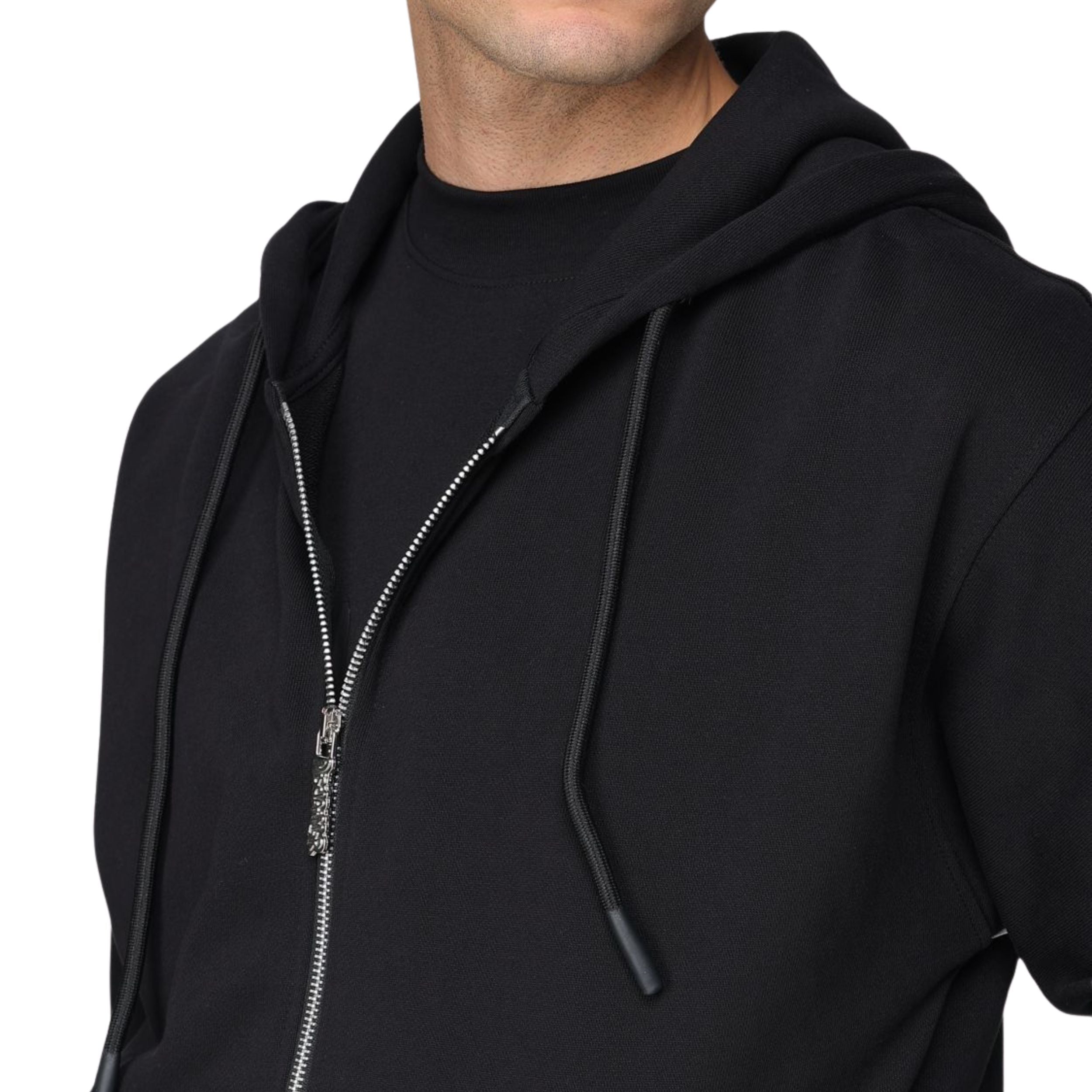 Disclaimer Felpa Con Cappuccio Full zip in Cotone Nero Uomo 55106
