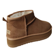Gaelle Eskimo Boot Basso Donna in Suede Beige Cammello stivaletto con Ecofur