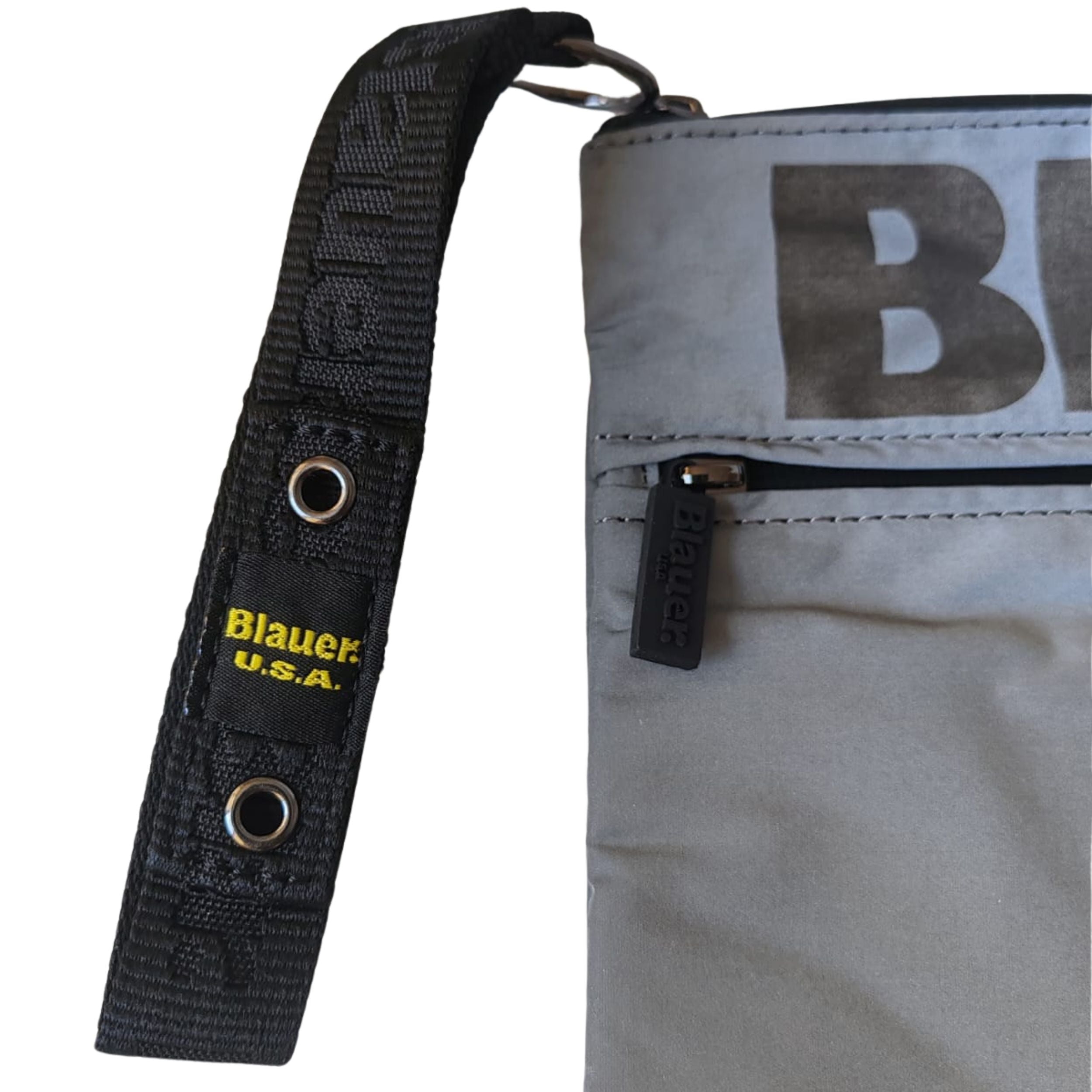 Blauer Borsa Pochette Coney Clutch Donna Uomo sling polso nylon cerato grigio silver