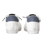 2Star Scarpe Sneakers Made in Italy artigianali One Star Pelle con Glitter Argento Blu 5108