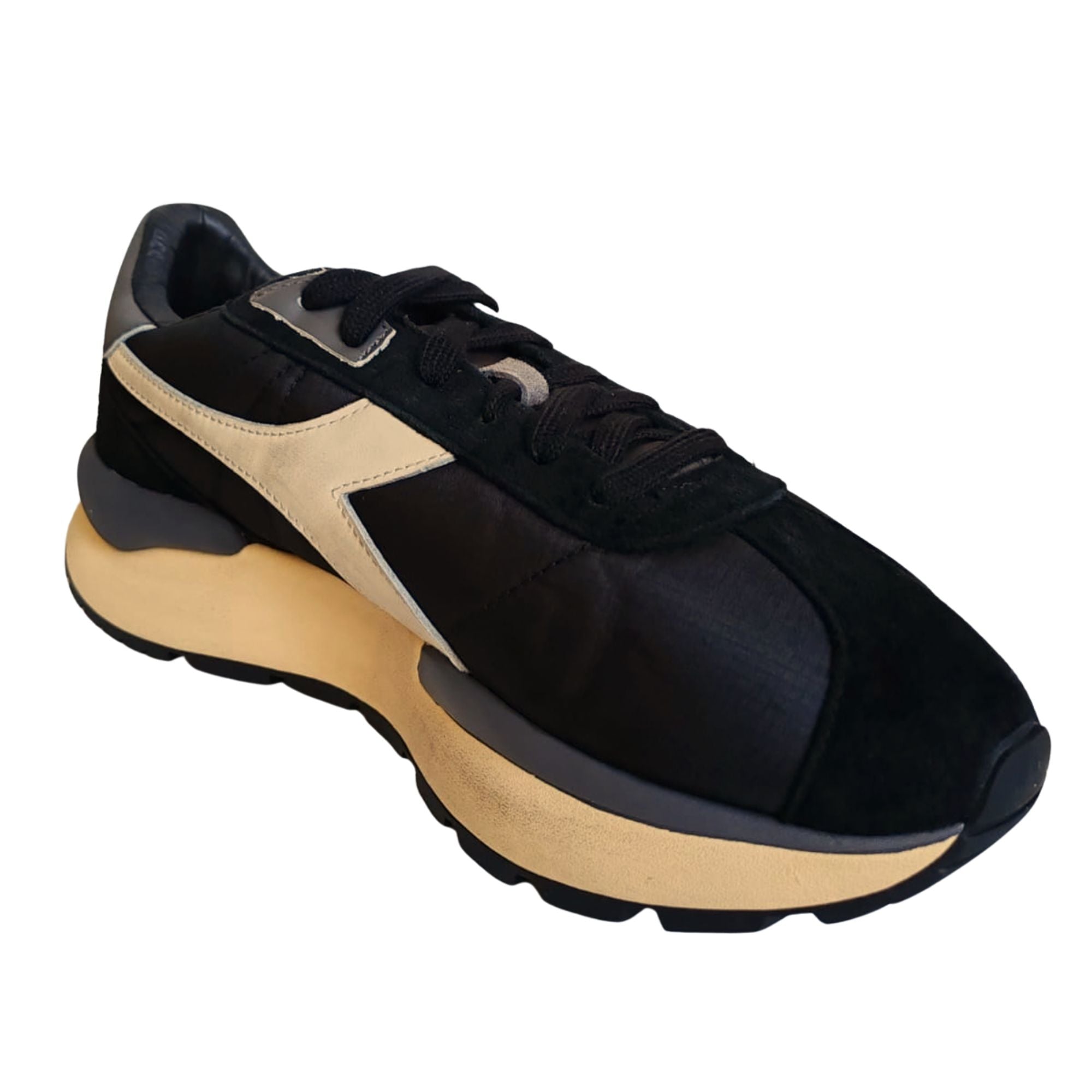 Diadora Heritage Sneaker Uomo Mercury Elite Sprint SW Tomaia in Pelle Nero Bianco Candido