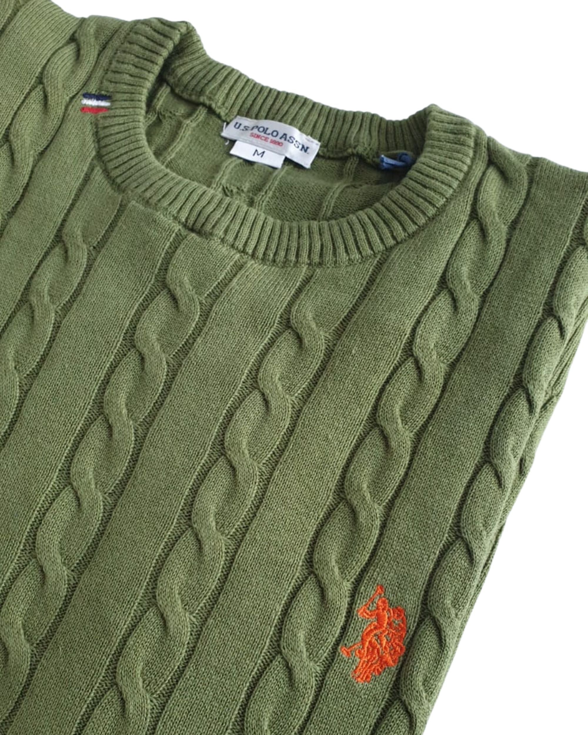 Us Polo Assn. Men's Green Braid Crewneck