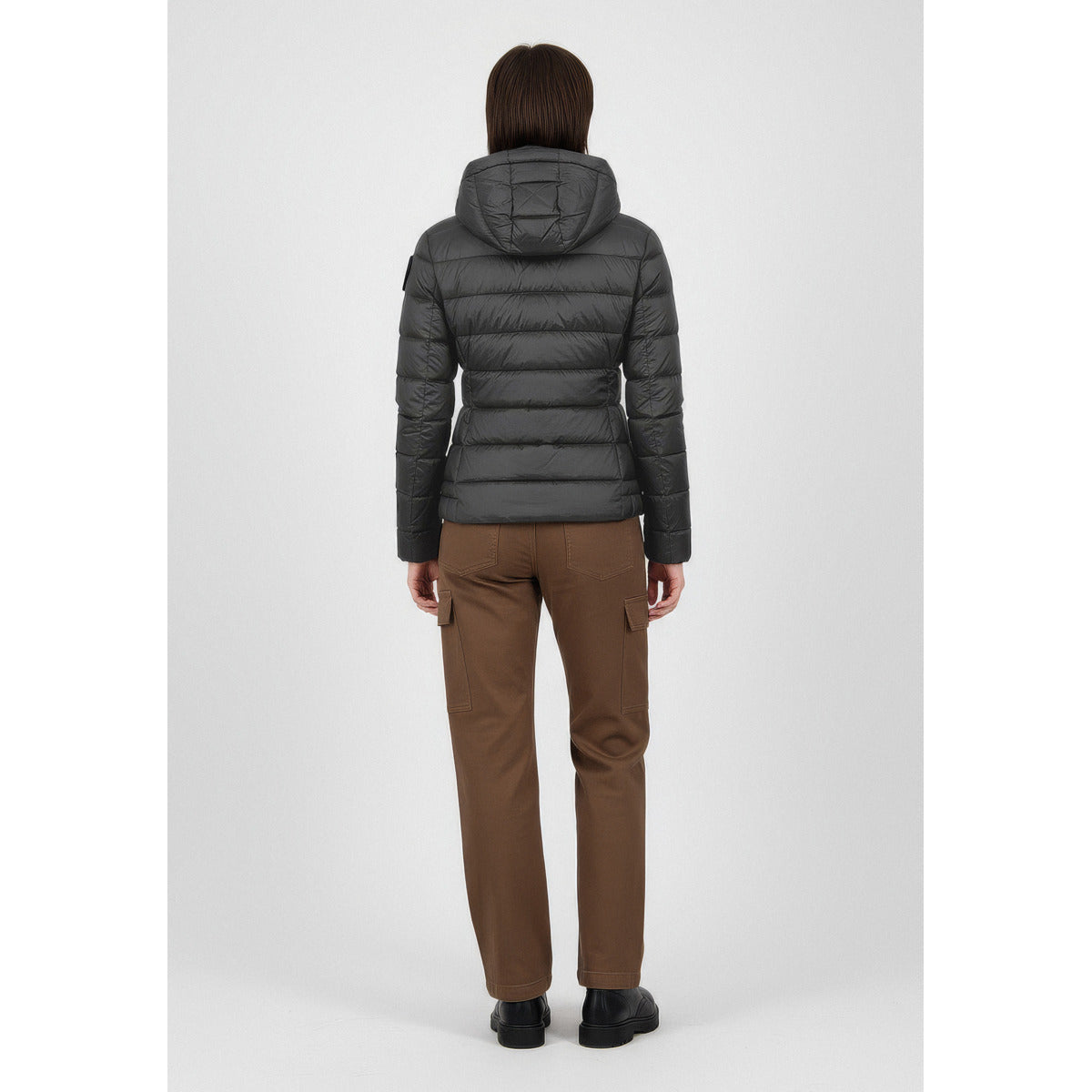 Blauer Piumino Sfiancato Charme Grigio Antracite Donna con Cappuccio Fisso