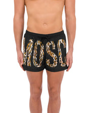 Moschino Swim Boxer Mare Logo Leopardato Nero