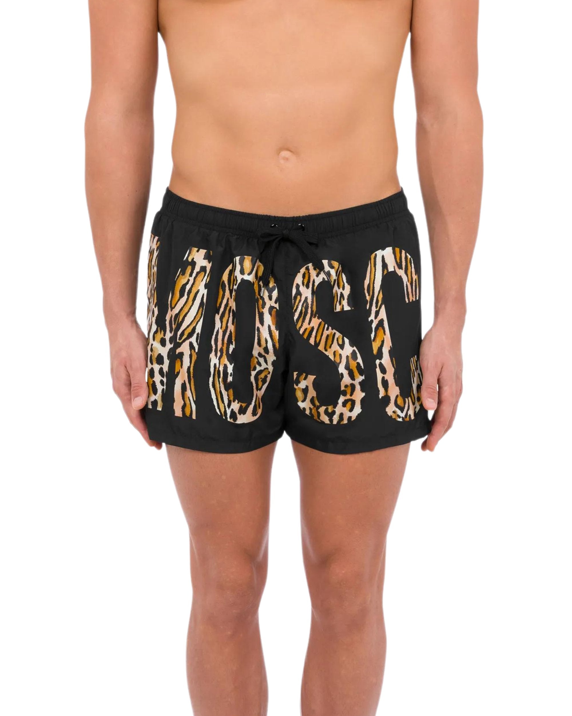 Moschino Swim Boxer Mare Logo Leopardato Nero