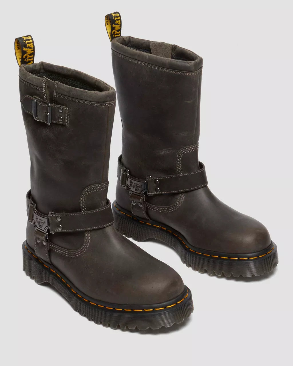 Dr. Martens Stivali Alti Anistone HI Burnished Waxy Pull Up in Pelle Grigio Antracite Unisex