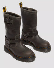 Dr. Martens Stivali Alti Anistone HI Burnished Waxy Pull Up in Pelle Grigio Antracite Unisex