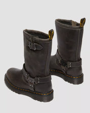 Dr. Martens Stivali Alti Anistone HI Burnished Waxy Pull Up in Pelle Grigio Antracite Unisex