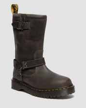 Dr. Martens Stivali Alti Anistone HI Burnished Waxy Pull Up in Pelle Grigio Antracite Unisex