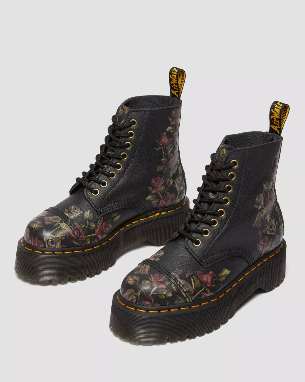 Dr. Martens Stivali Sinclair Black Decayed Roses Classic Tumbled Nappa Nero Donna