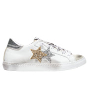 2Star Women's Casual Sneakers Low Version Used Effect in White Leather