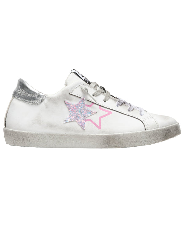2Star Sneakers One Star Pelle Glitter Argento Rosa