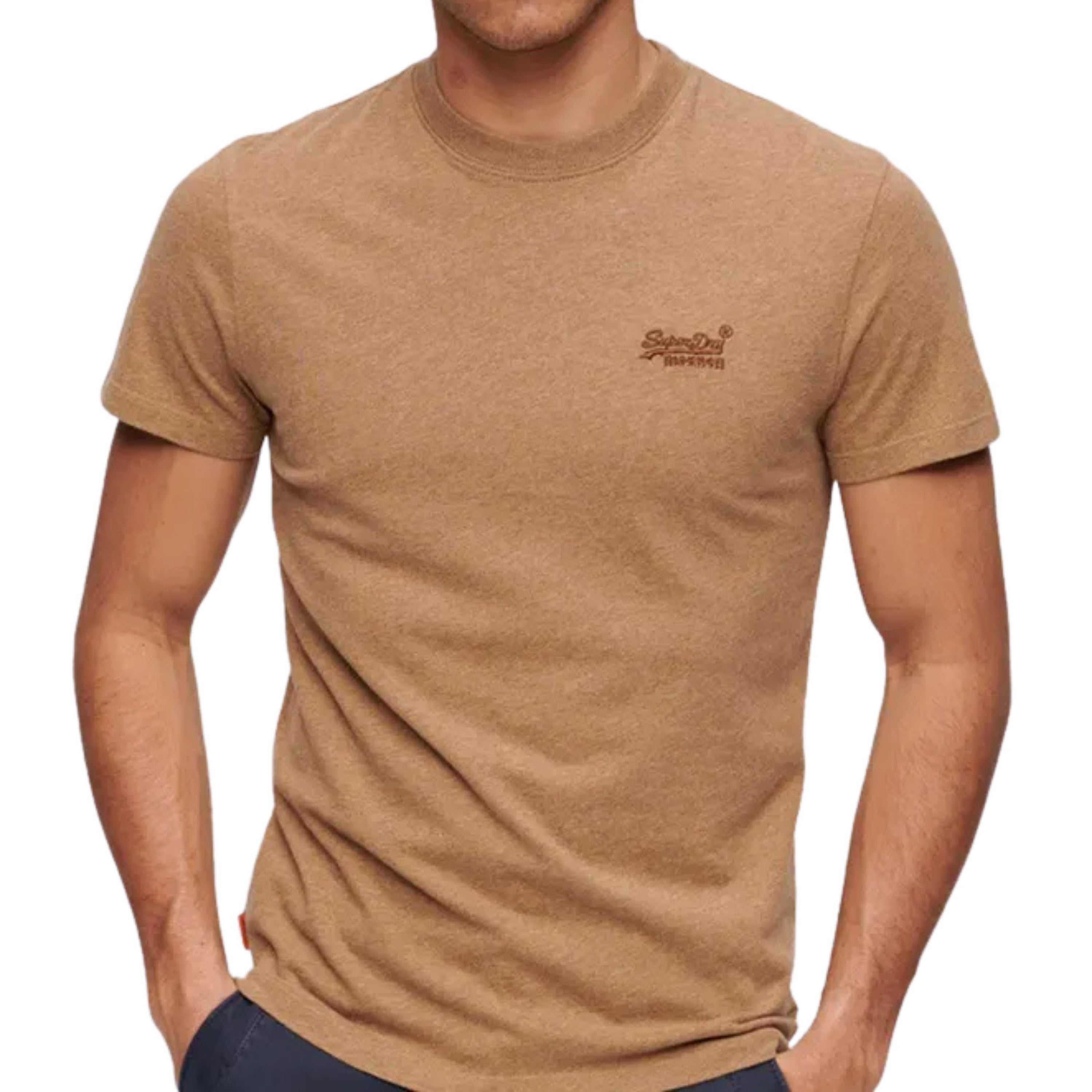 Superdry t-shirt men uomo logo ricamato essential emb marrone