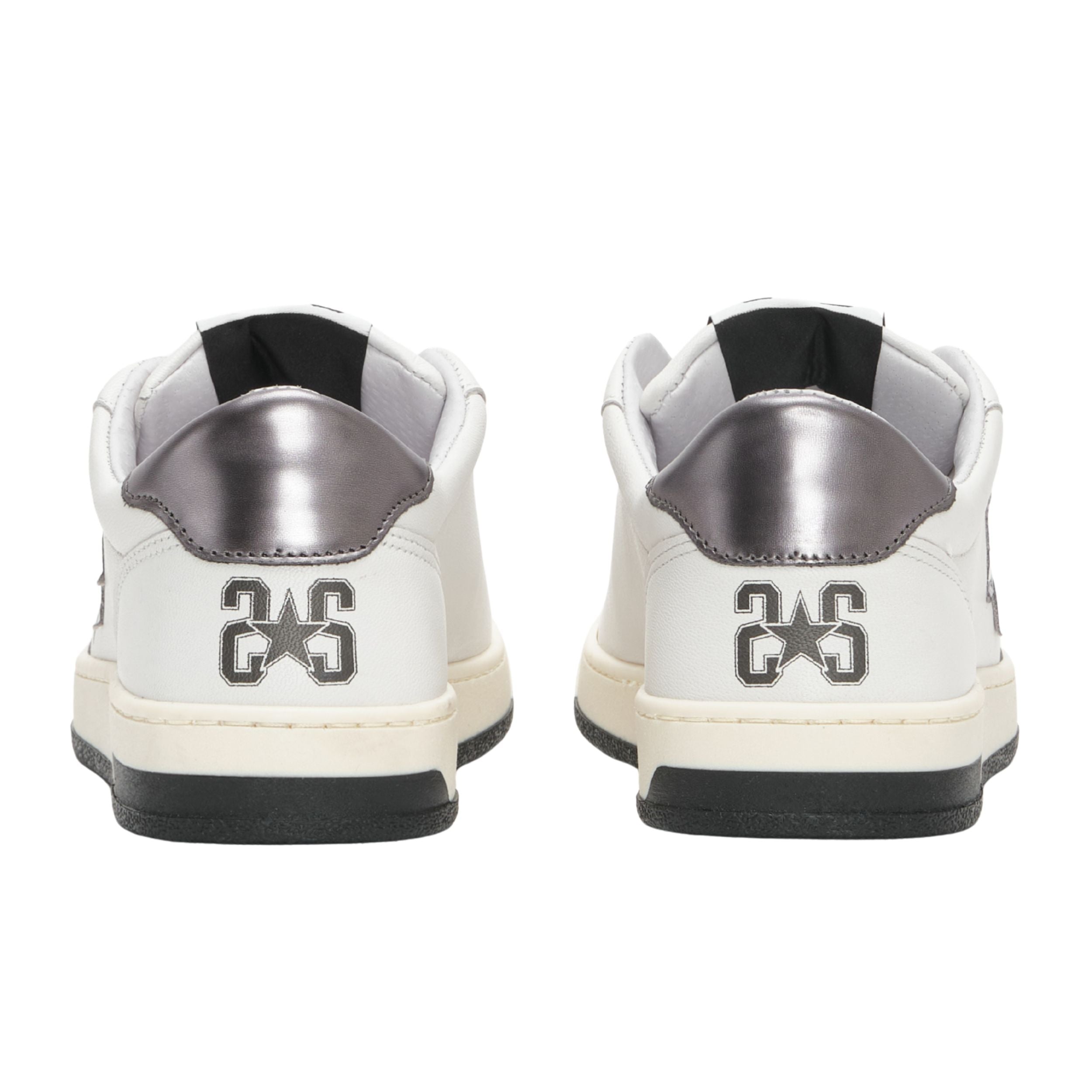 2Star Scarpe Sneakers Made in Italy artigianali Now Star Pelle Argento Bianco 4813