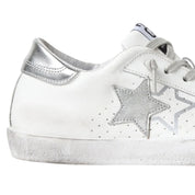 2Star Scarpe Sneakers Made in Italy artigianali One Star Pelle Bianco con Glitter Argento 2SD5103