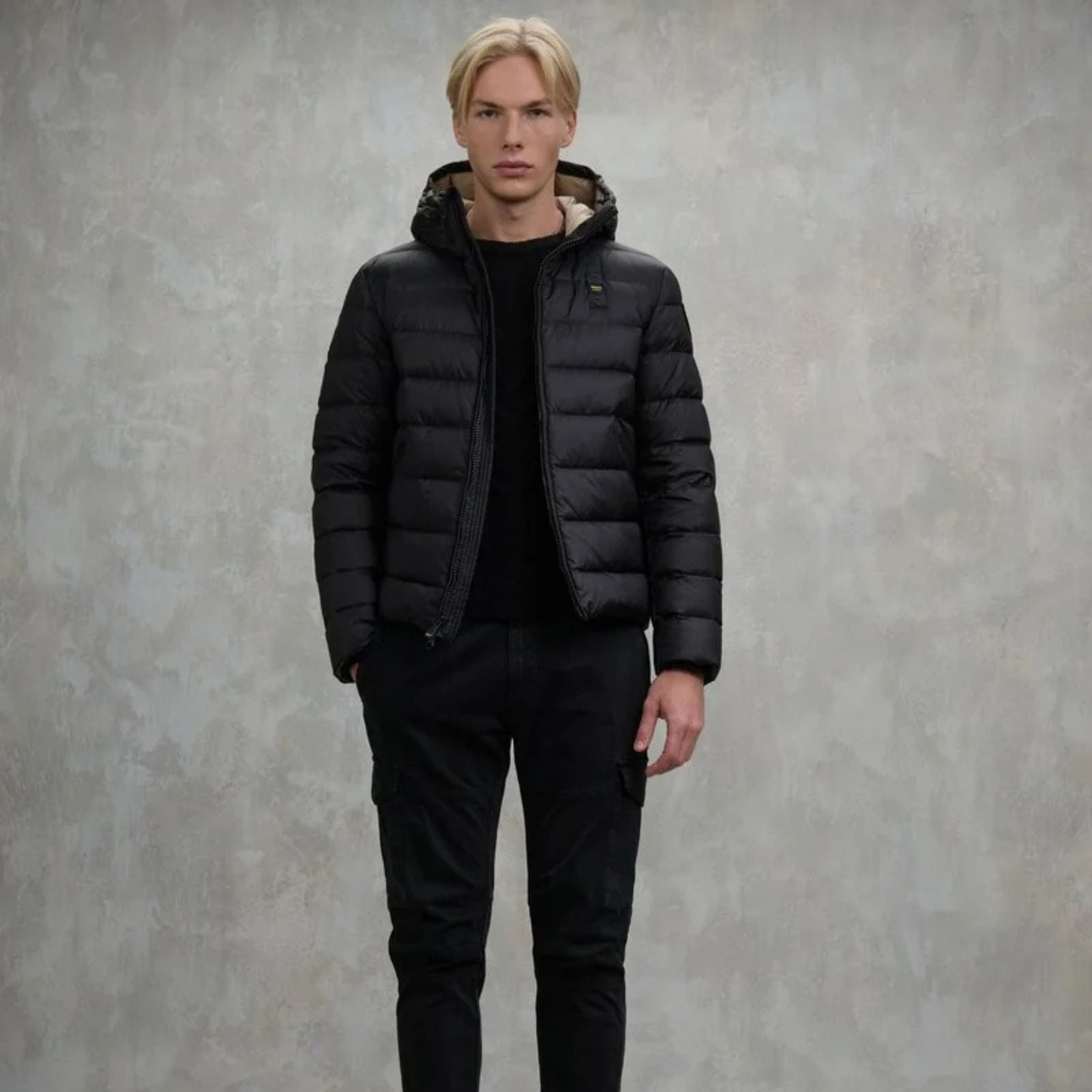 Blauer Giubbotto Piumino Corto Imbottito Acton Nero Interno Beige Uomo