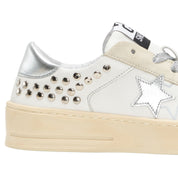 2Star Scarpe Sneakers Made in Italy artigianali Enjoy Star Pelle donna Bianco Borchie