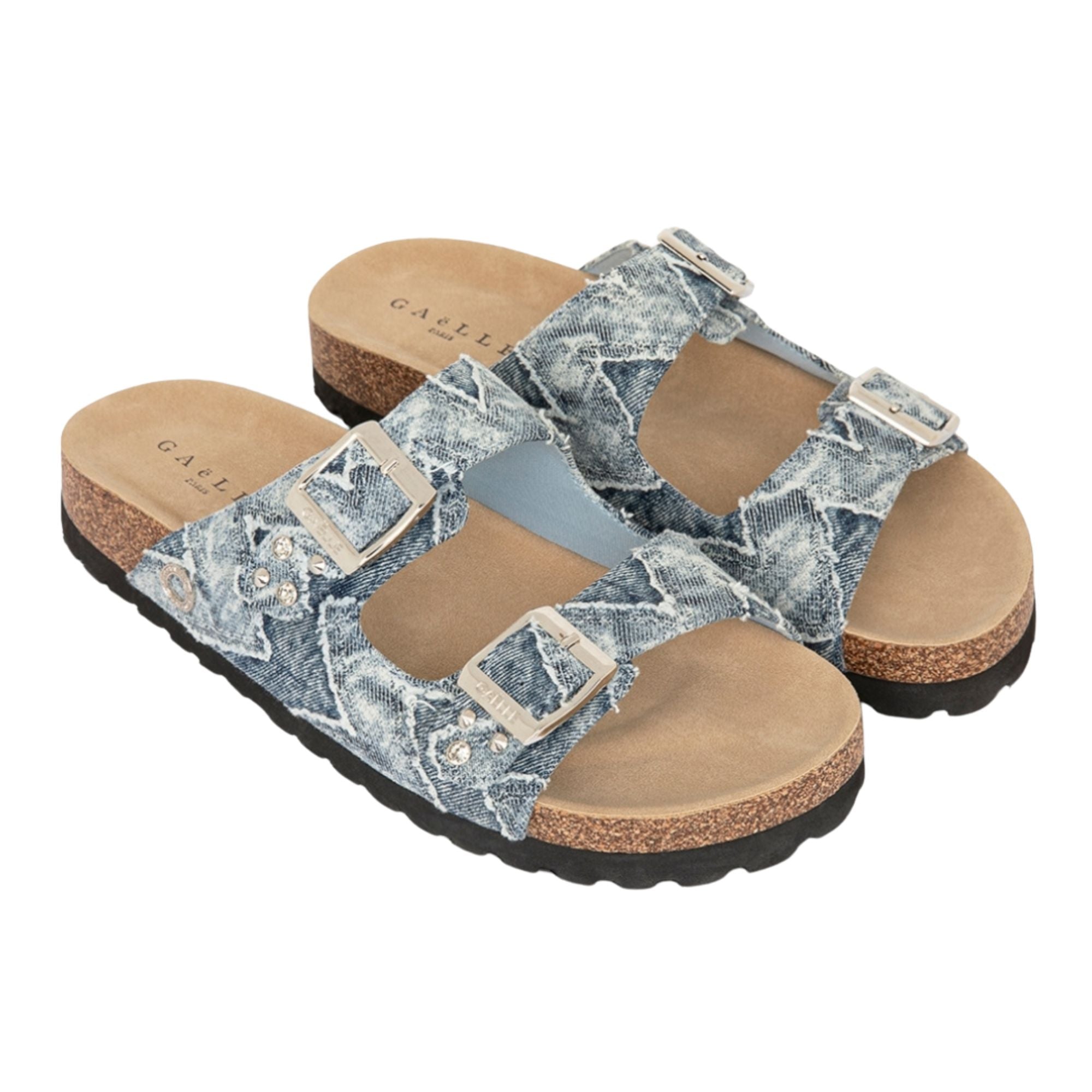 Gaelle scarpe donna SANDALO denim RIVETTO PERSONALIZZATO E DOPPIA FIBBIA