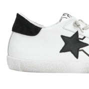 2Star Scarpe Sneakers Made in Italy artigianali PRIME STAR Pelle donna Bianco Nero