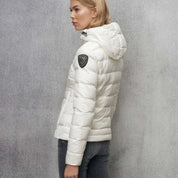 Blauer Piumino Sfiancato Charme Bianco Ottico Donna con Cappuccio Fisso