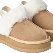 Gaelle Eskimo Boot Sabot Donna in Suede Beige Cammello con Ecofur Interna