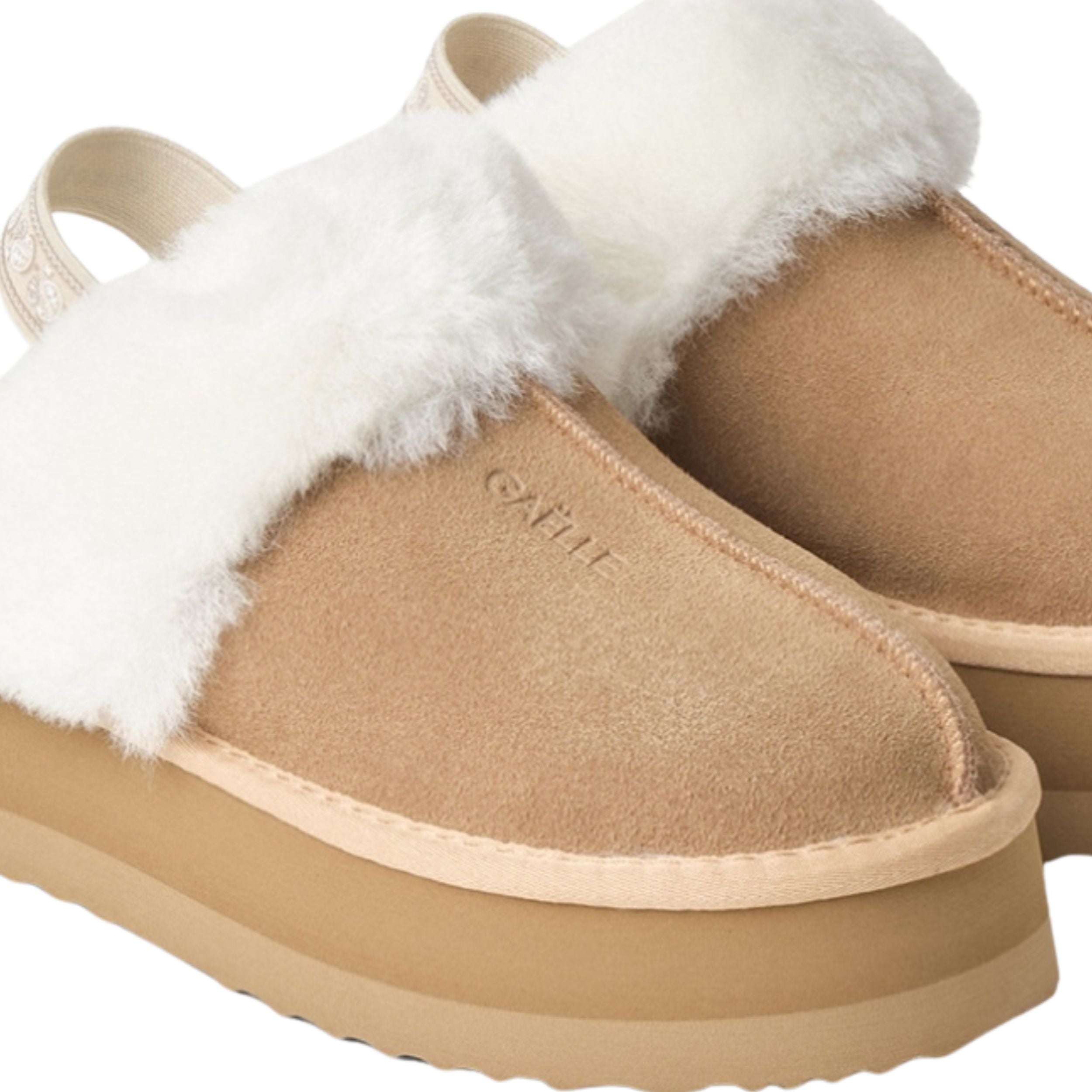 Gaelle Eskimo Boot Sabot Donna in Suede Beige Cammello con Ecofur Interna