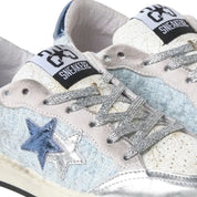 2Star Scarpe Sneakers Made in Italy artigianali WEEK STAR Pelle donna Azzurro Argento D5037