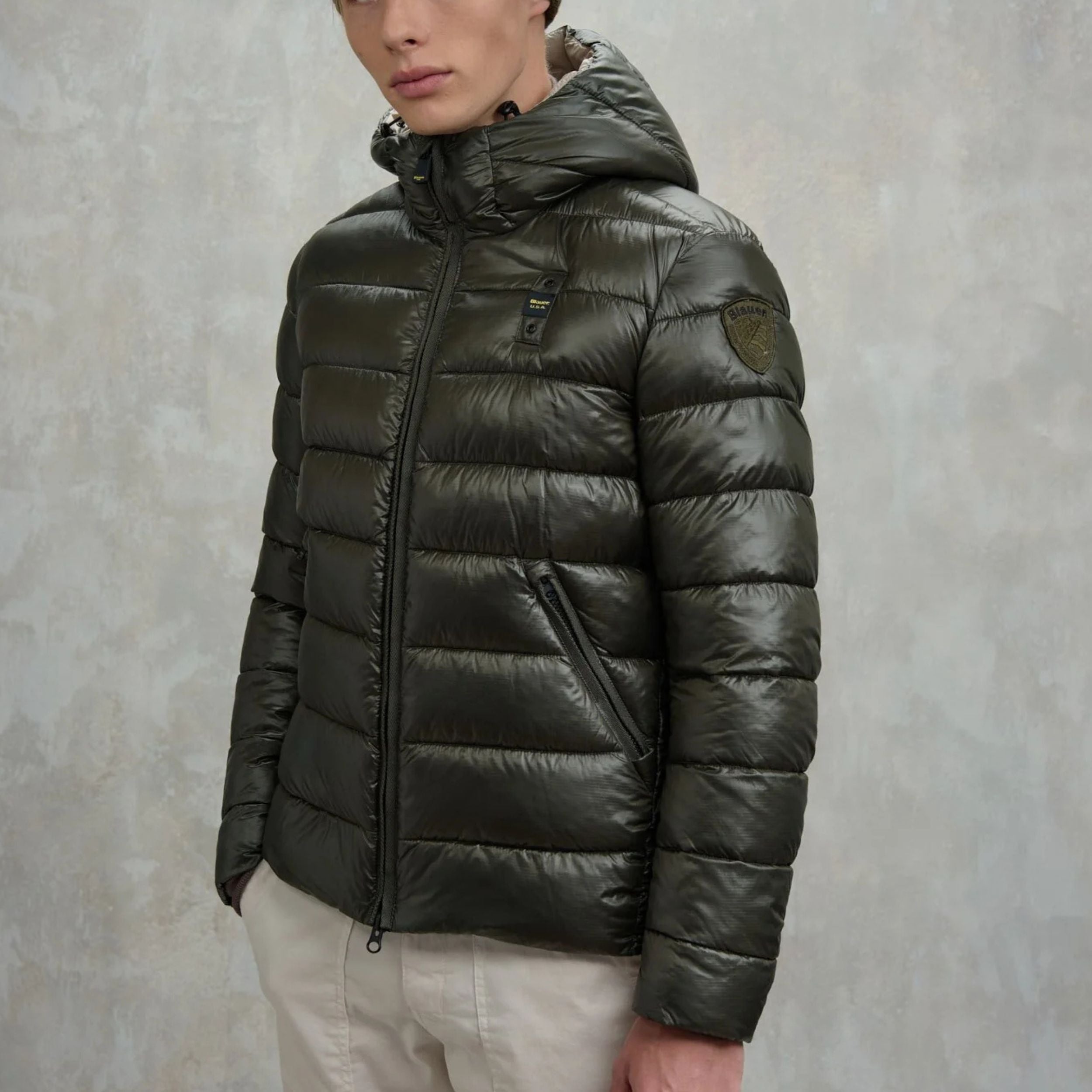 Blauer Giubbino Corto Imbottito Adams Verde Tiglio Interno Beige Uomo