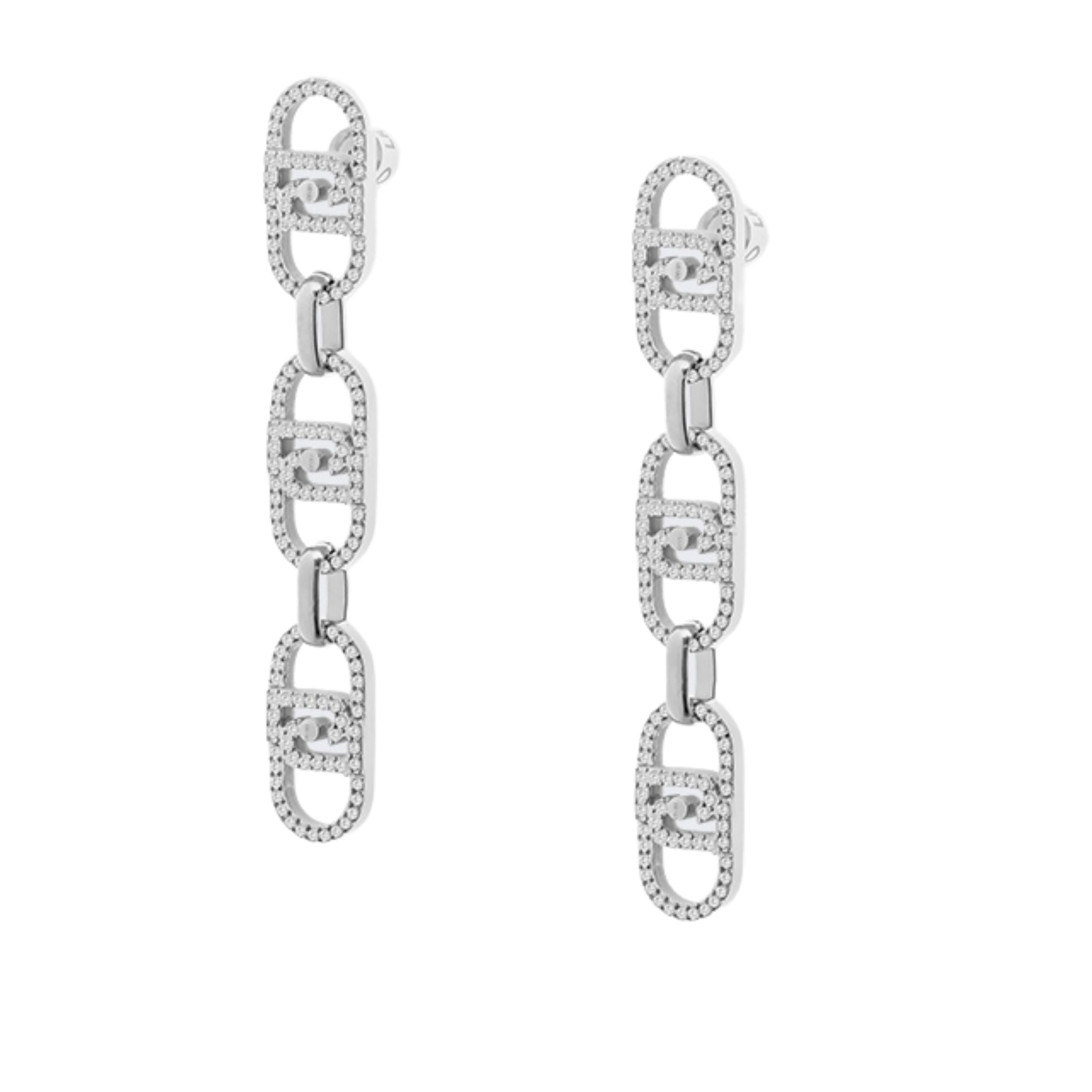 Liu Jo orecchini pendenti monogram acciaio inossidabile silver logo e zirconi LG2623