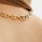 Liu Jo collana girocollo ORO acciaio inossidabile logo e strass 45 cm LJ2624 monogram