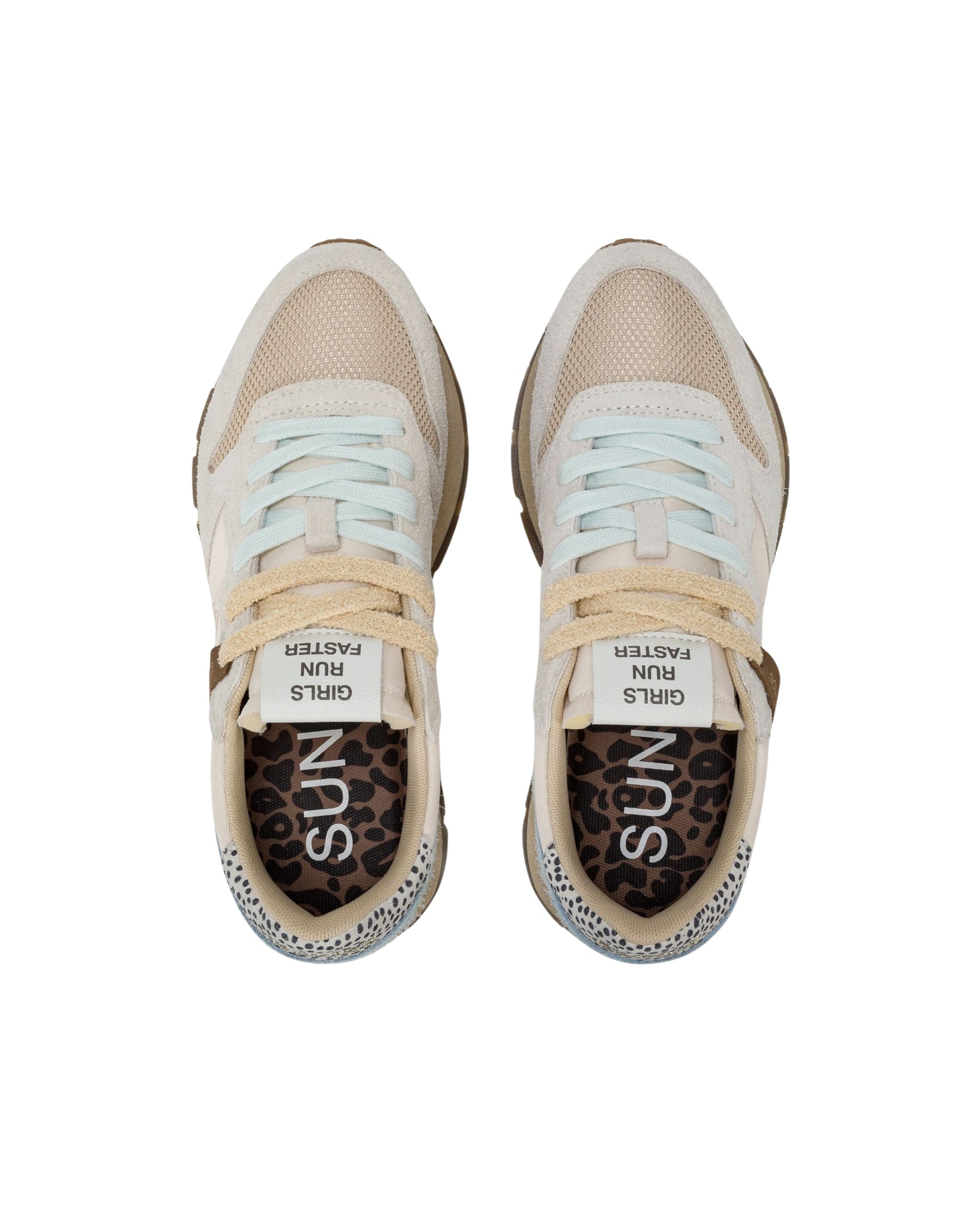 Sun68 Sneaker Casual Ally Vintage Pelle Tessuto Bianco Beige Azzurro Donna
