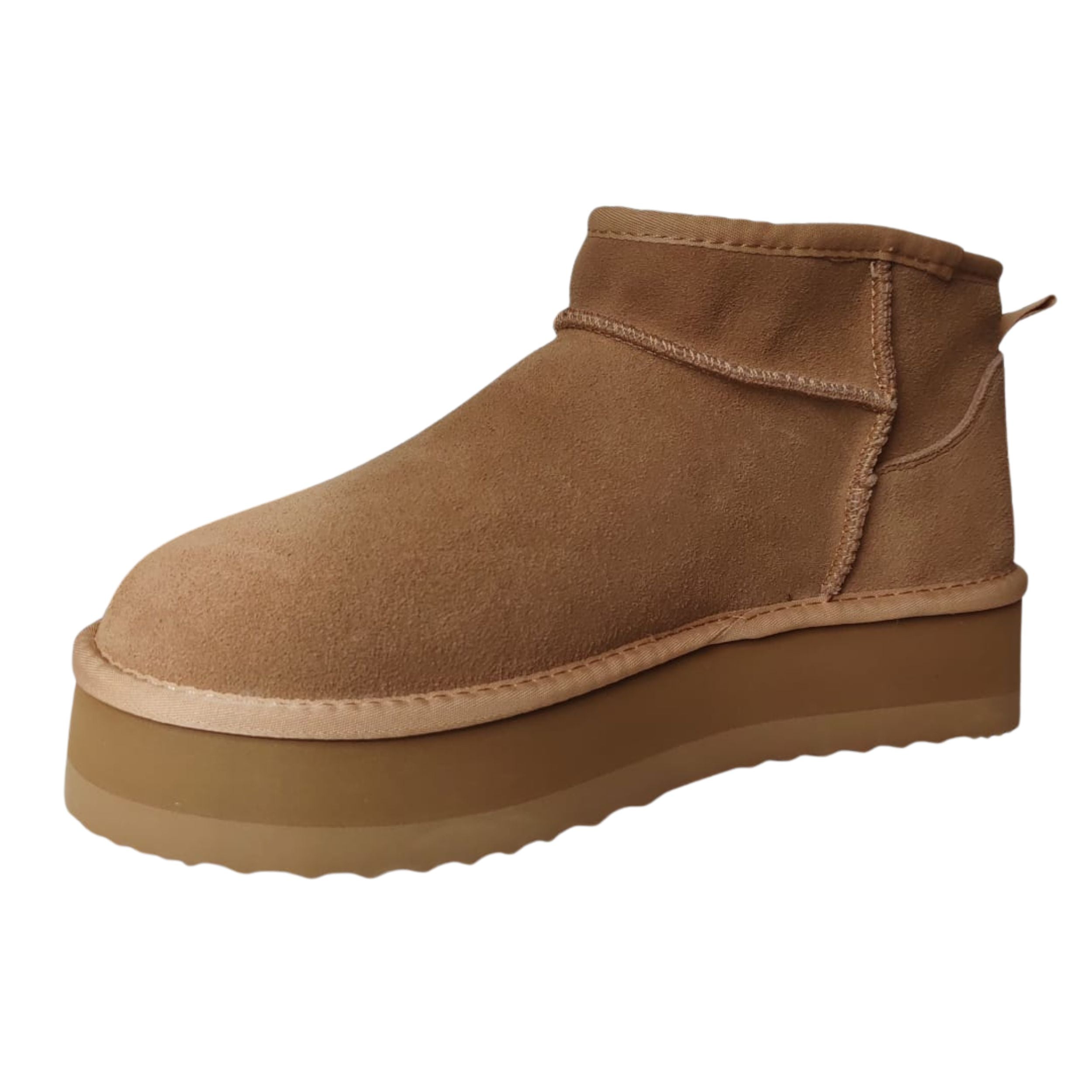 Gaelle Eskimo Boot Basso Donna in Suede Beige Cammello stivaletto con Ecofur