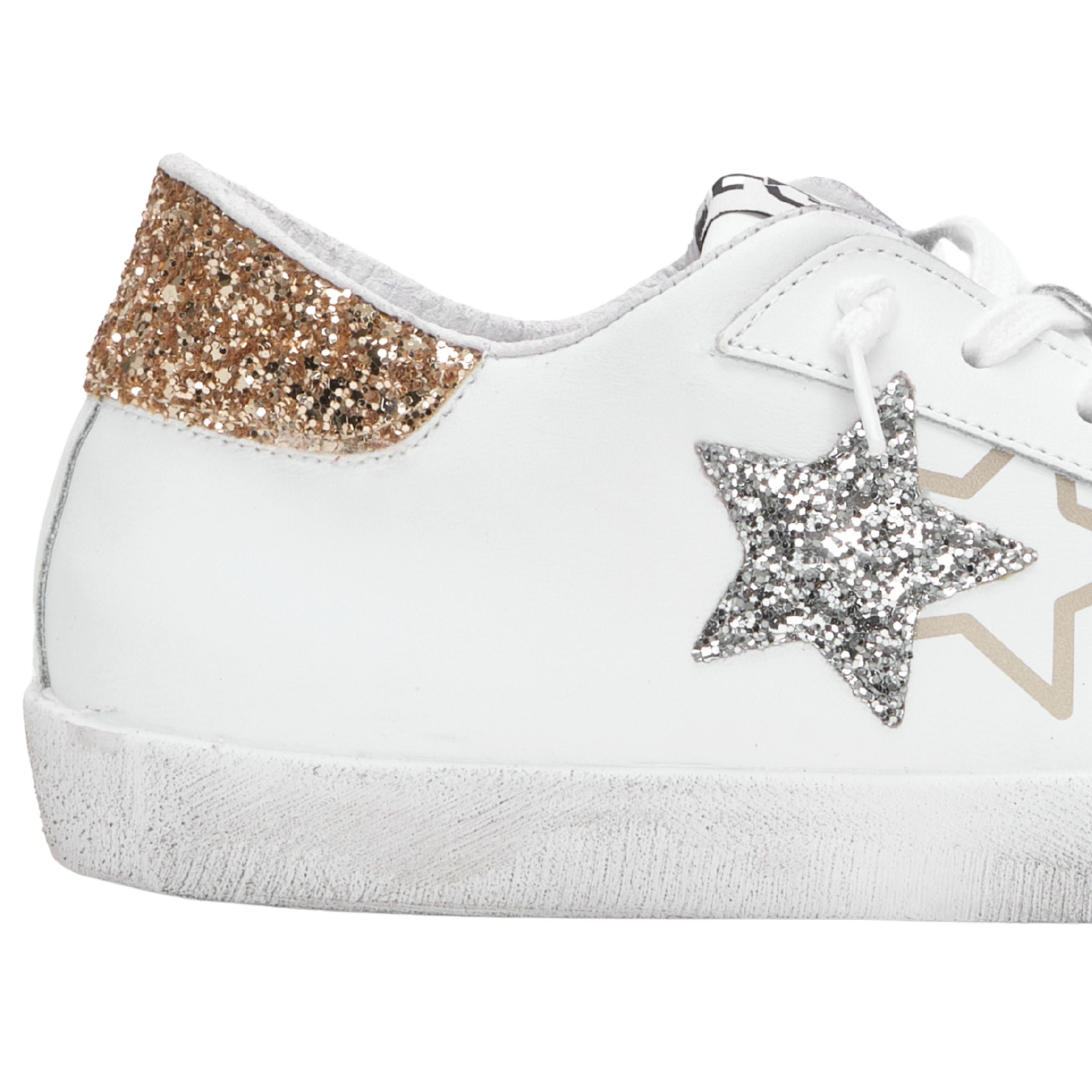 2Star Scarpe Sneakers Made in Italy artigianali PRIME STAR Pelle donna Bianco argento oro