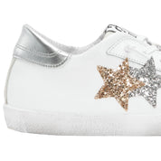 2Star Scarpe Sneakers Made in Italy artigianali PRIME STAR Pelle donna Bianco oro argento