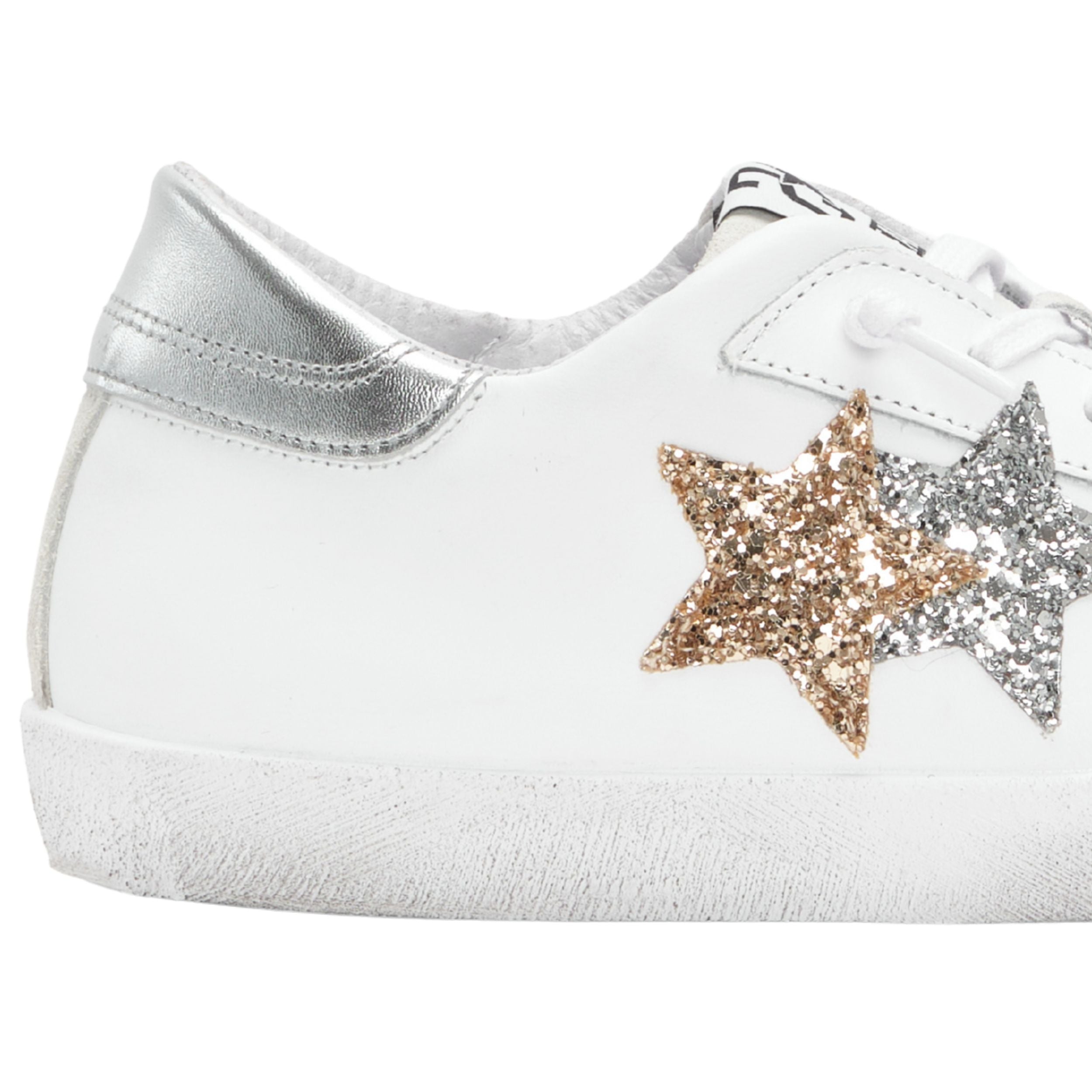 2Star Scarpe Sneakers Made in Italy artigianali PRIME STAR Pelle donna Bianco oro argento