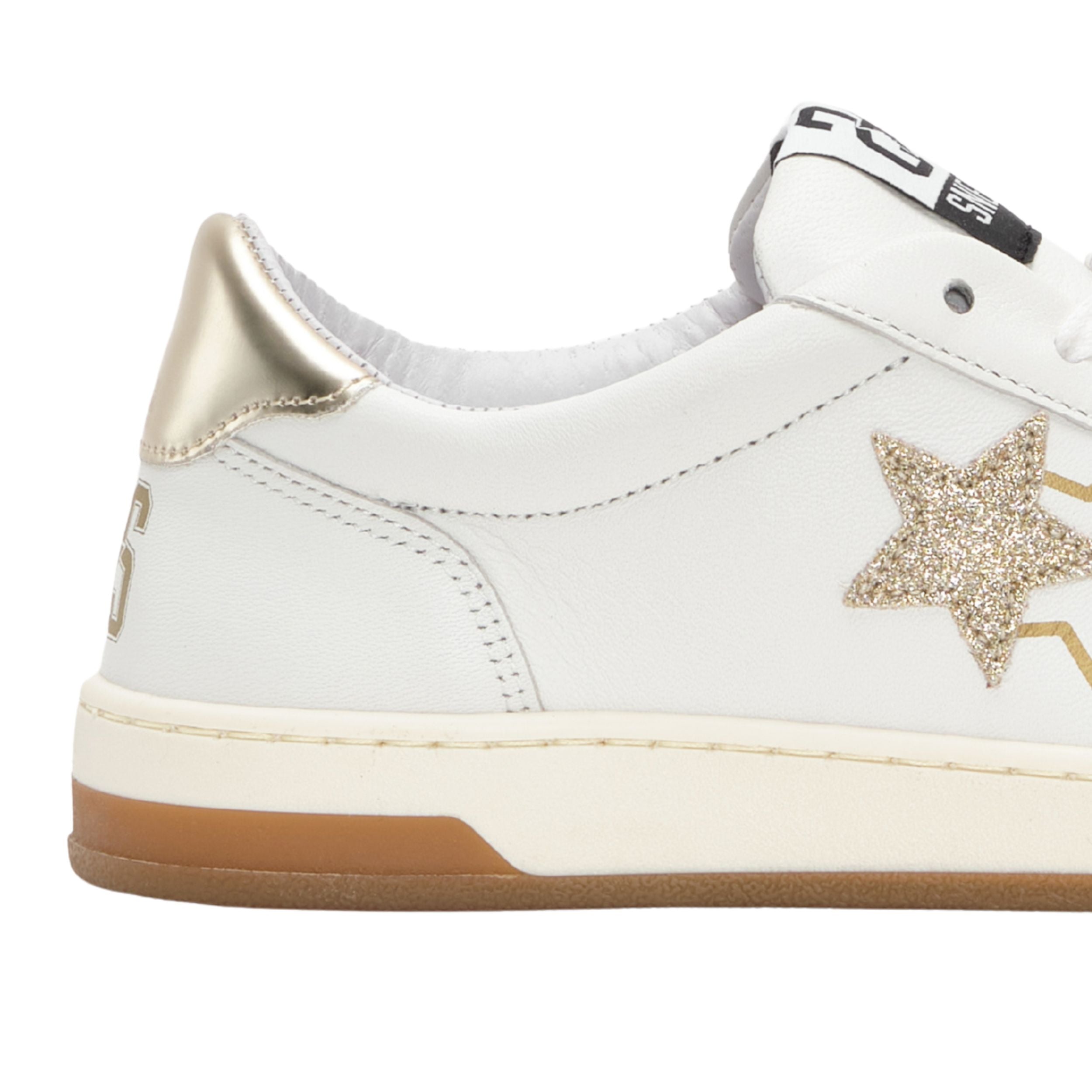 2Star Scarpe Sneakers Made in Italy artigianali Now Star Pelle Oro Bianco 4814