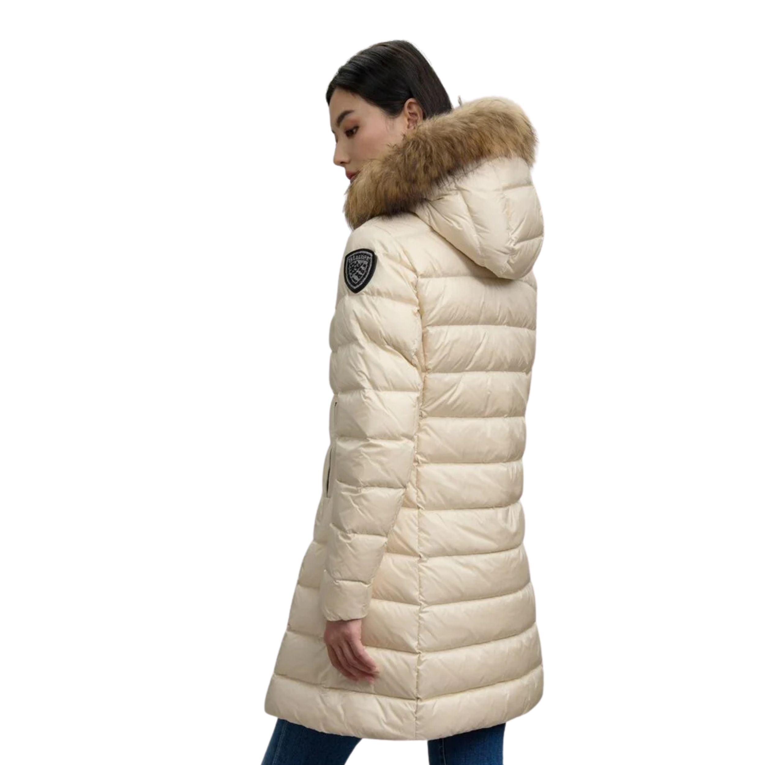 Blauer Piumino Lungo Imbottito Kristin Grigio Interno Grigio Donna con Cappuccio Fisso