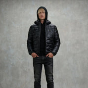 Blauer Giubbino Corto Wave Trama Onda Orizzontale Nero Uomo